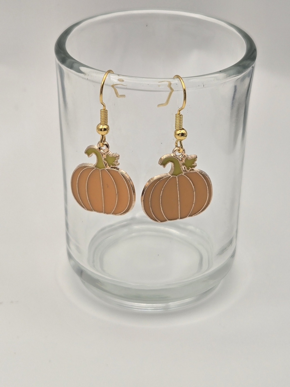 Gold-Tone Orange Pumpkin Drop Earrings — Festive Fall Dangles